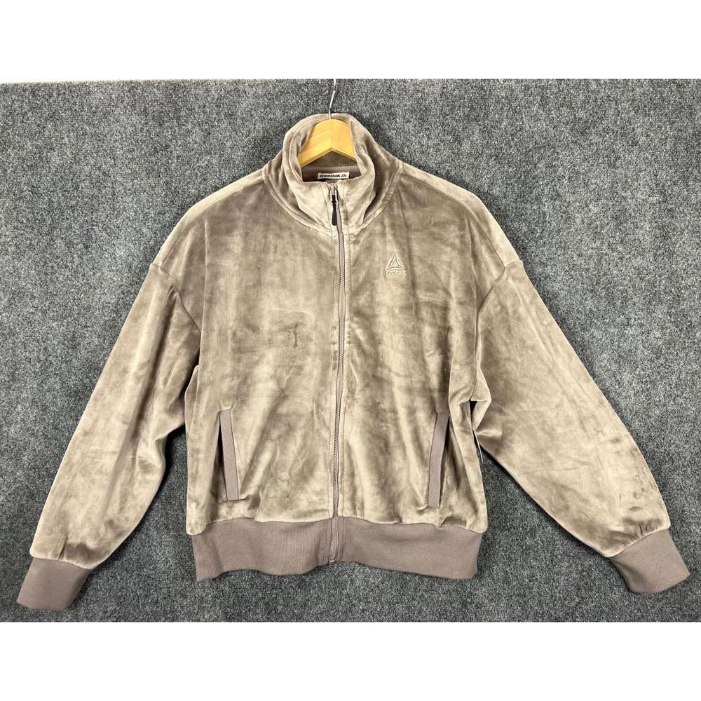 Reebok Luxe Fur Jacket Womens Large Driftwood Taupe Faux Fur Full Zip REW254OW02